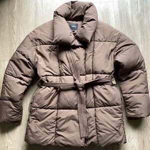 Women's chocolate Belted Puffer Coat